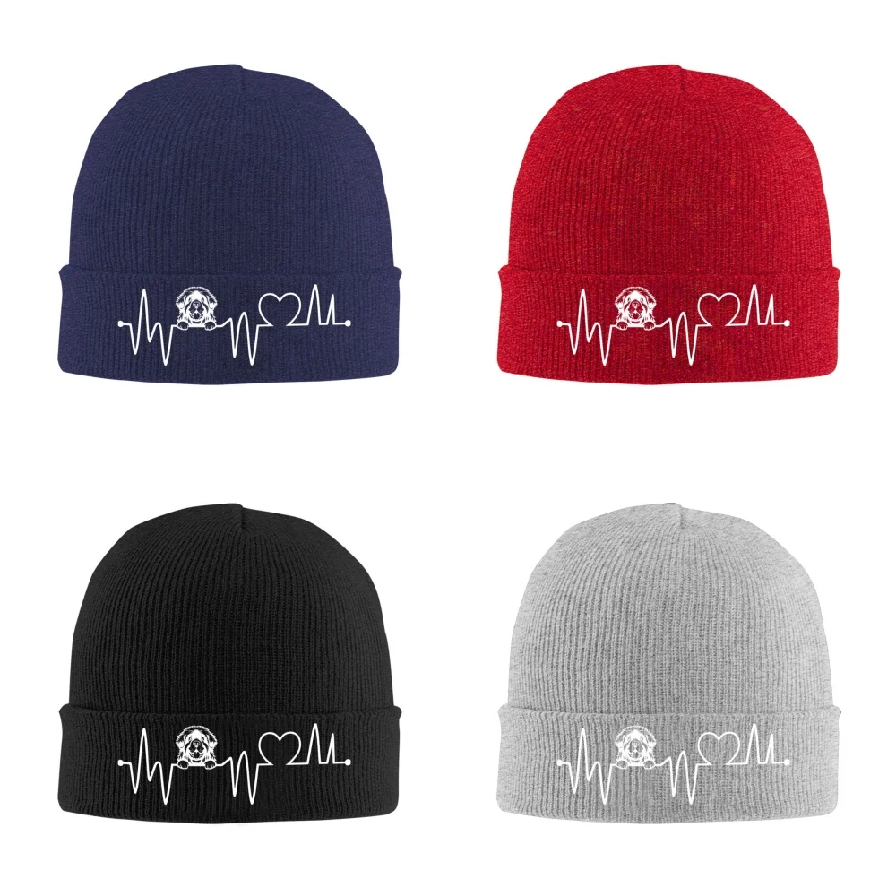 Heartbeat Newfoundland Dog Knitted Hat Outdoor Warm Men Solid Color Crimping Skullies Beanie Cap Hip Hop Winter Ski Caps