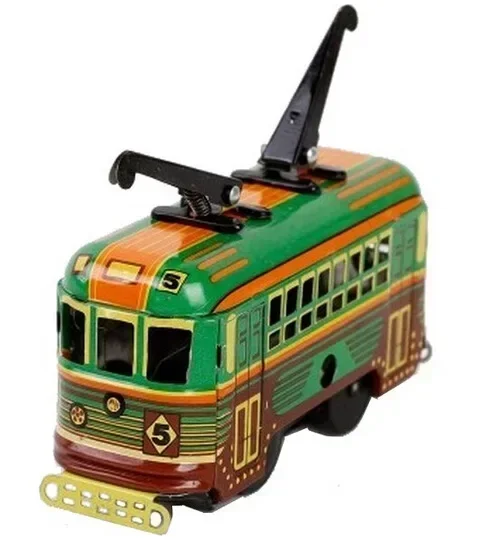 คอลเลกชันสําหรับผู้ใหญ่ Retro Wind up ของเล่นโลหะดีบุกค่าเฉลี่ยรถรางรถบัสรูป Mechanical Clockwork ของขวัญเด็ก