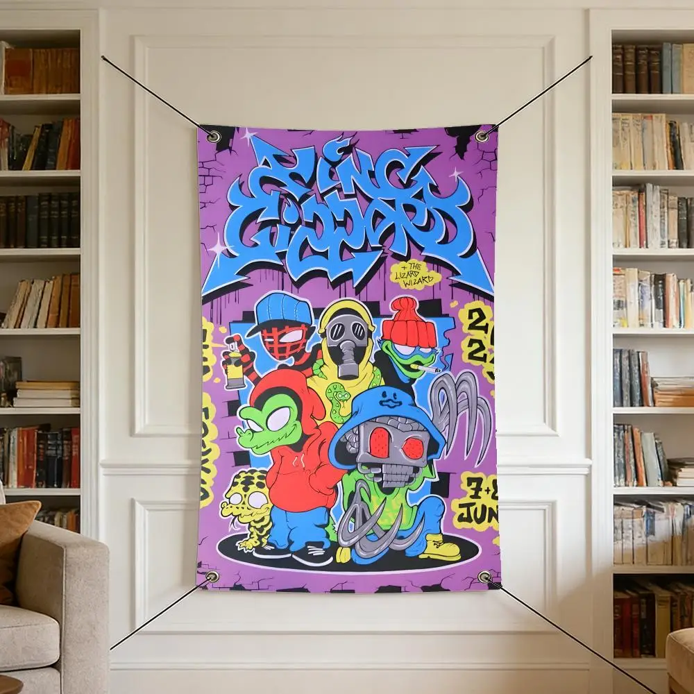 rock K-King G-Gizzard & T-The L-Lizard W-Wizard Flags Warm Home Flag 4 Grommets Wrinkle Free Indoor Outdoor