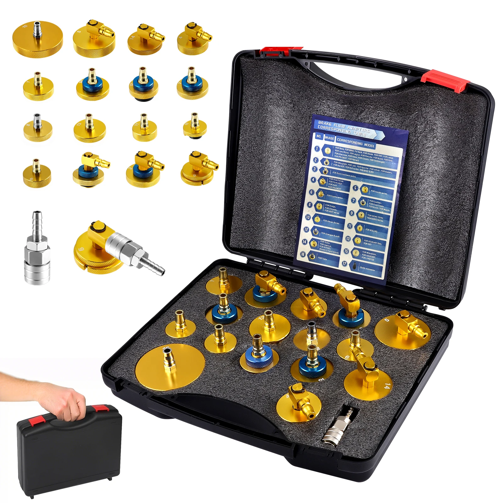 

17pcs Car Brake Bleeder Adapter Set with Quick Coupling Brake Fluid Bleeding or Refill Compatible with VW for BMW