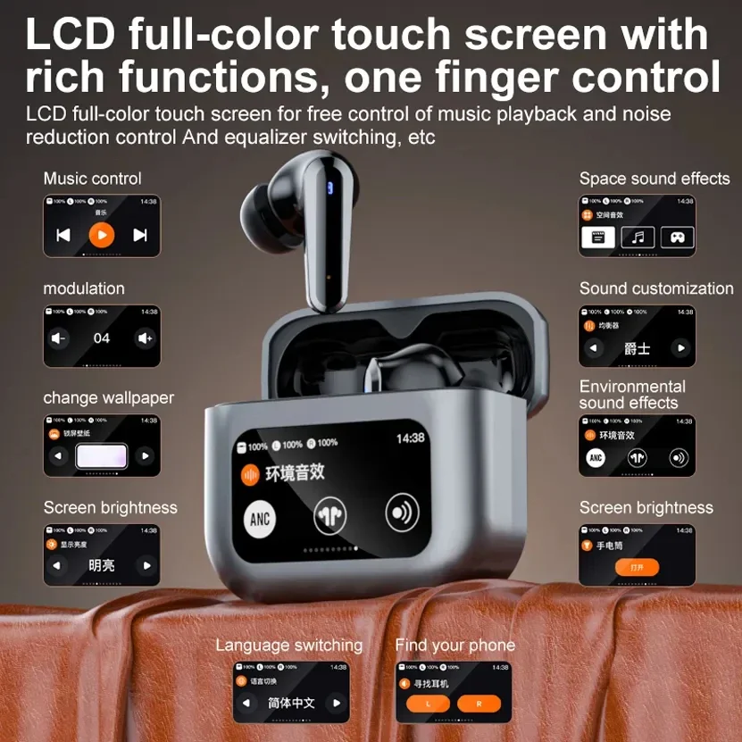 

Top Selling Product Q30 Tour Pro 2 Tws Lcd Touchscreen Anc Enc Dual Noise Reduction Wireless Cuffie bluethooth Earphone Earbuds