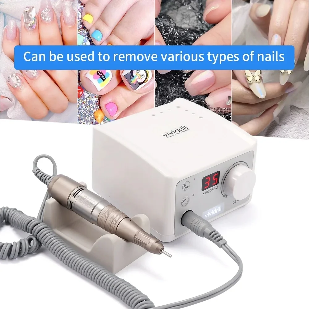 Ponceuse à ongles électrique 65 W Strong210 Vividrill, appareil de manucure 35 K H200, poignée, fraise, lime à ongles, vernis