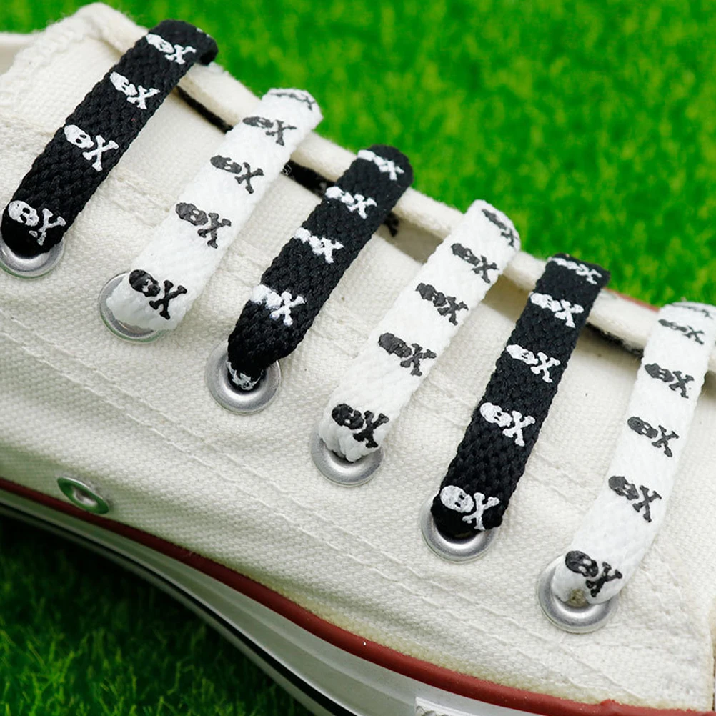 

Skull Printed Flat Shoe Laces Gothic Style For Sneakers Sports Shoes Halloween Thick Rope Laces Women Men