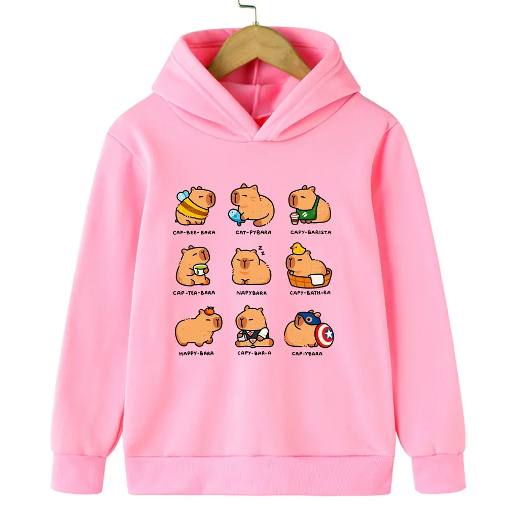 Cute Capybara Cartoon Print Hooded Sweatshirt, Warm & Comfortable Casual Tops for Boys Girls 3-12 Years