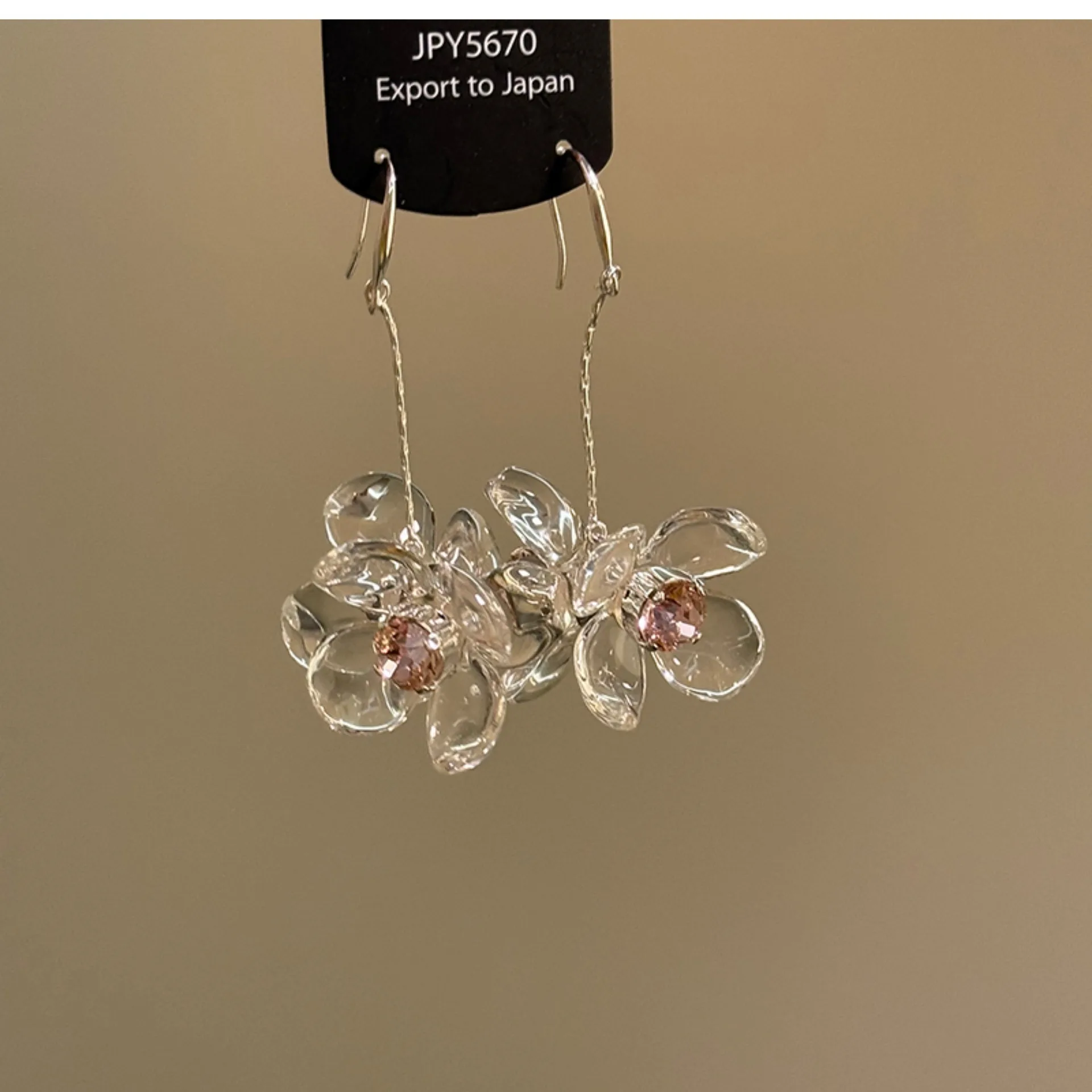 Ice Through Diamond Resin Flower Earrings Long Fashion Sweet Small Fresh High Temperament Ear Hook
