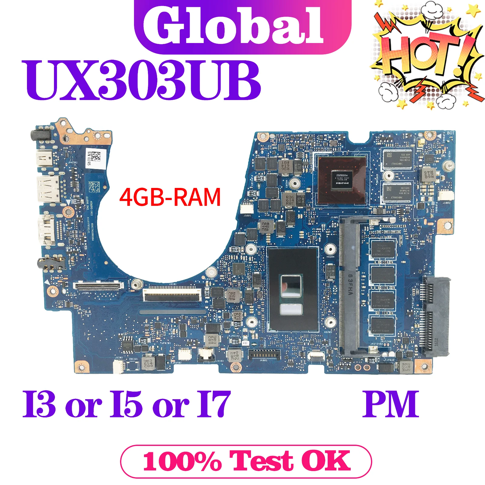 

KEFU Mainboard For ASUS UX303 UX303U BX303UA UX303UB UX303UA U303UB U303UA Laptop Motherboard I3 I5 I7 6th Gen 4GB/RAM UMA/PM