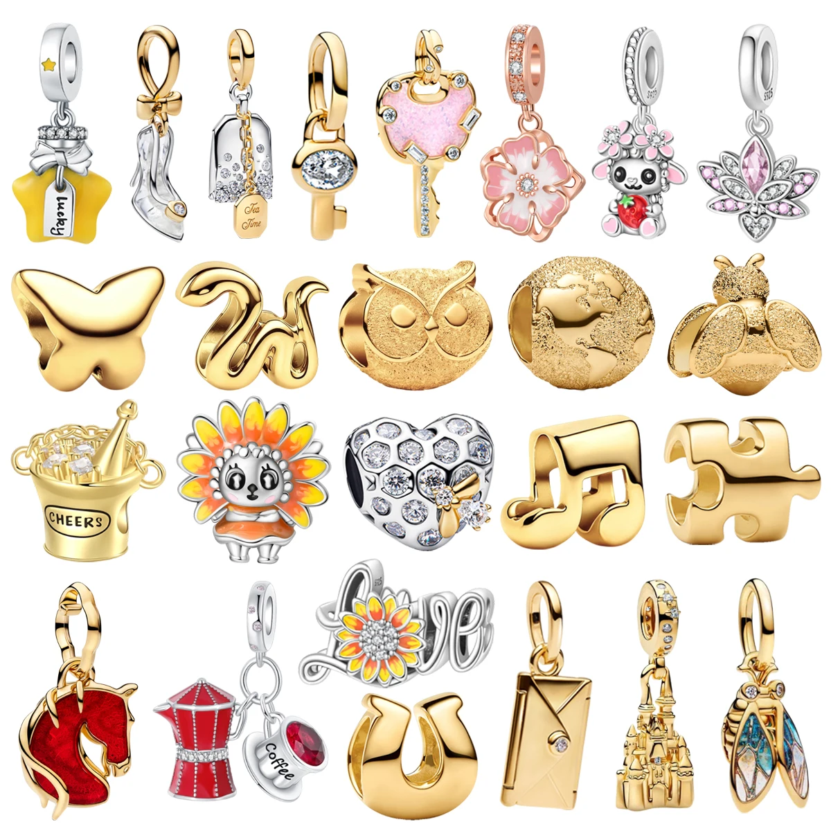 

Original 925 Sterling Silver Romantic Key Sunflower Lotus Butterfly Pendant Bead fit Women's DIY Bracelet Necklace Jewelry Gift