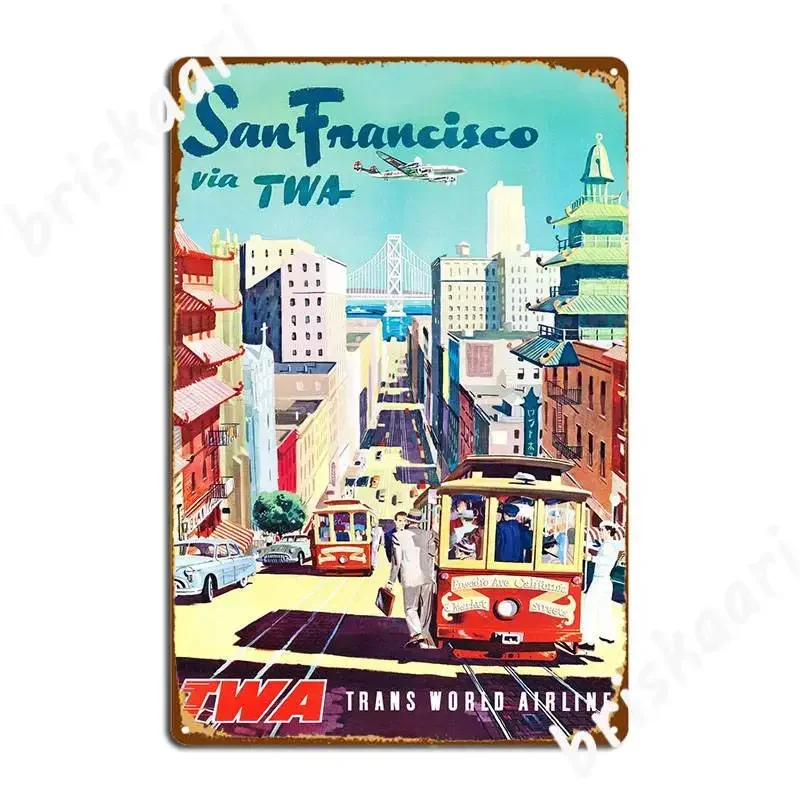 

Плакат Сан-Франциско Via Twa, металлическая табличка, дизайн кинотеатра, настенная роспись для паба, жестяная вывеска, плакат