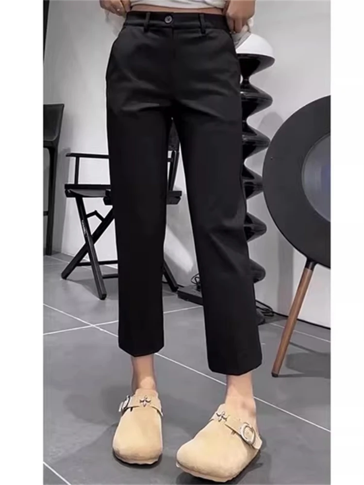 High Waist Straight Leg Casual Pants for Women Autumn Versatile Slit Suit Pants Pear Shape Body Slimming Nine Point Trousers