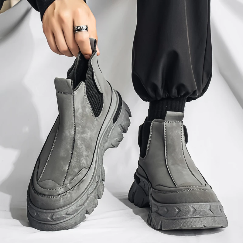 

Chelsea boots men's shoes 2025 autumn and winter new mid-top casual leather shoes one-pedal locomotive boots