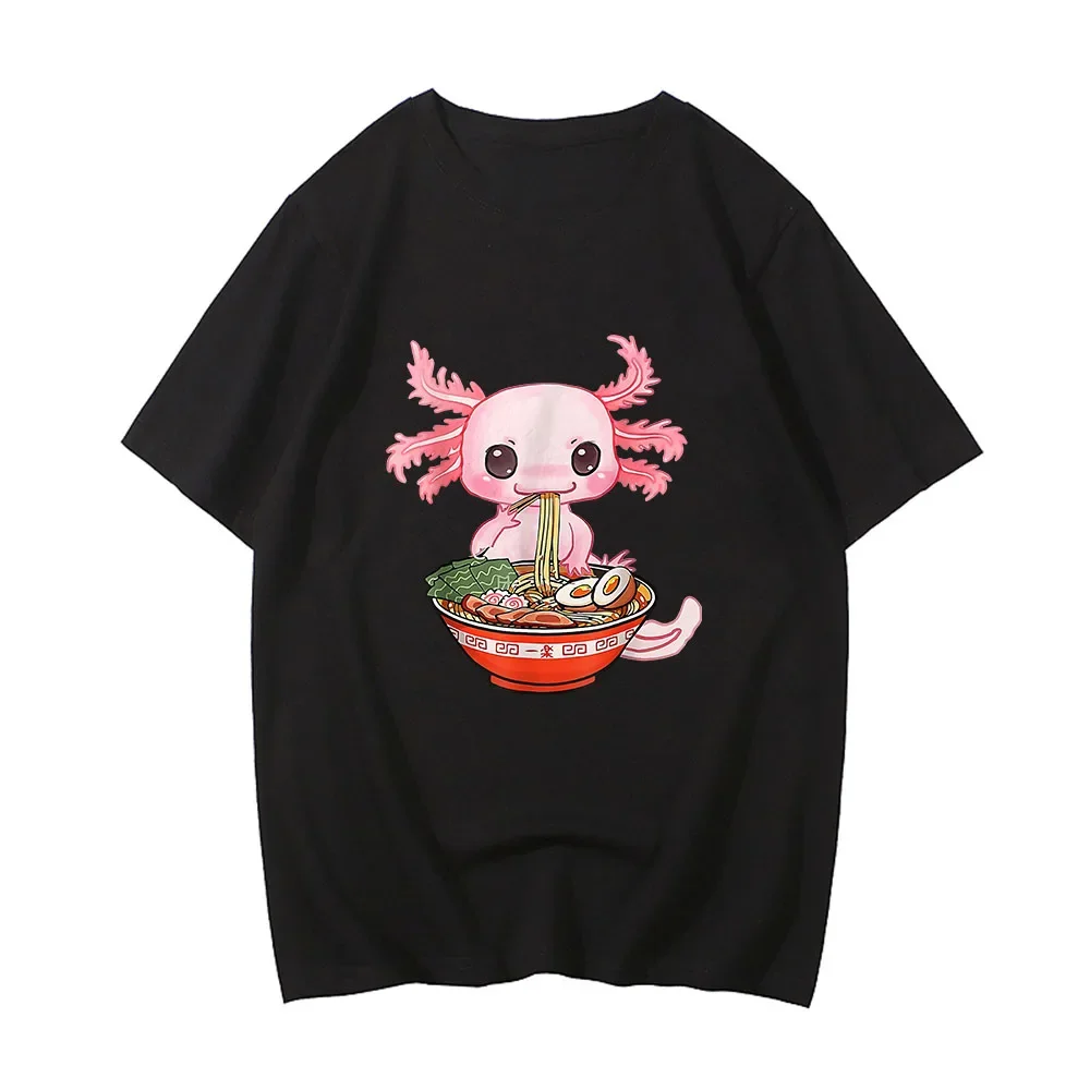 

Axolotl Eating Ramen Noodles T-shirts 100% Cotton Kawaii Cute Clothing Women/Men Comfortable Soft Tee-Shirt Printed Tops Tees