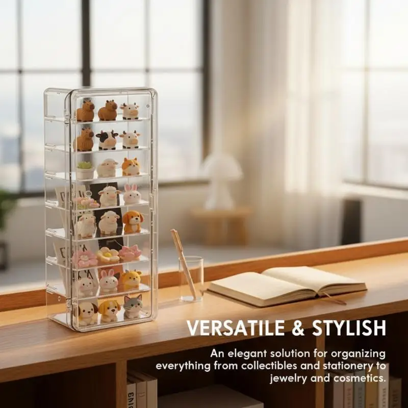 Acrylic Display Stand for Figures Mini Dustproof Flip Cover Showcase Box for Desktop Home Office Table Display