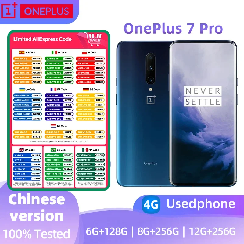 هاتف Oneplus 7 Pro 4G بشاشة 6.67 بوصة وذاكرة وصول عشوائي 8 جيجابايت وذاكرة وصول عشوائي 256 جيجابايت وشاشة بطاقة SIM مزدوجة سنابدراجون 855 هاتف أندرويد مستعمل أصلي