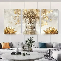 Zen Oasis 3pcs Wall Art Set - Modern Buddha & For Lotus Flower Canvas Prints for Serene Living Room Decor, Frameless Spiritual P