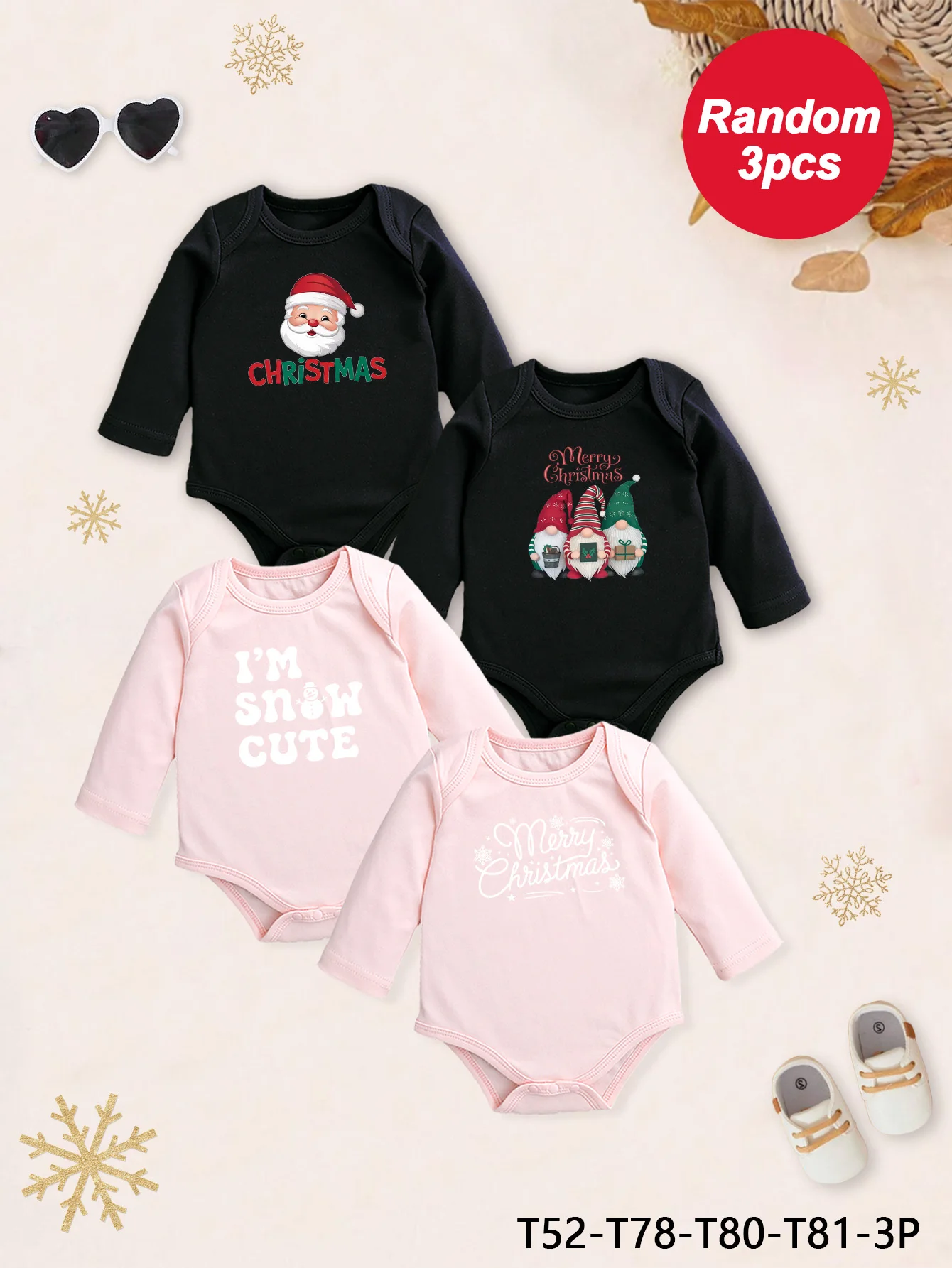 

Random 3PCS Autumn and winter cute long-sleeved triangle hoodie for baby girls with Santa Claus print