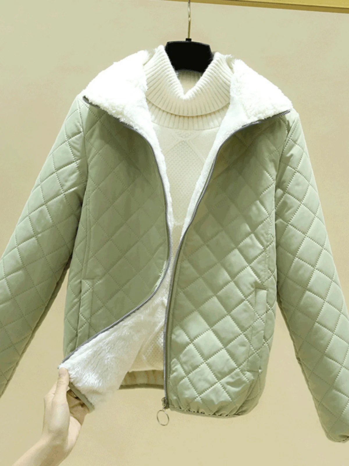 

Light Longsved Quilted Jaet Autumn Winter Thin Long Sve Stand Collar Cotton Women's Clothing Street Sle Loose Fit or...