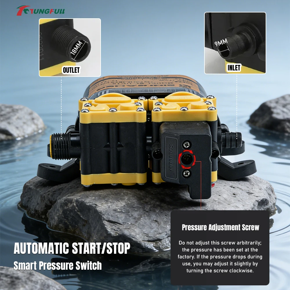 DC12V High Pressure Dual Core Diaphragm Pump Agricultural Electric Water Sprayer Pump Farm Garden Irrigation Water Transfer Pump