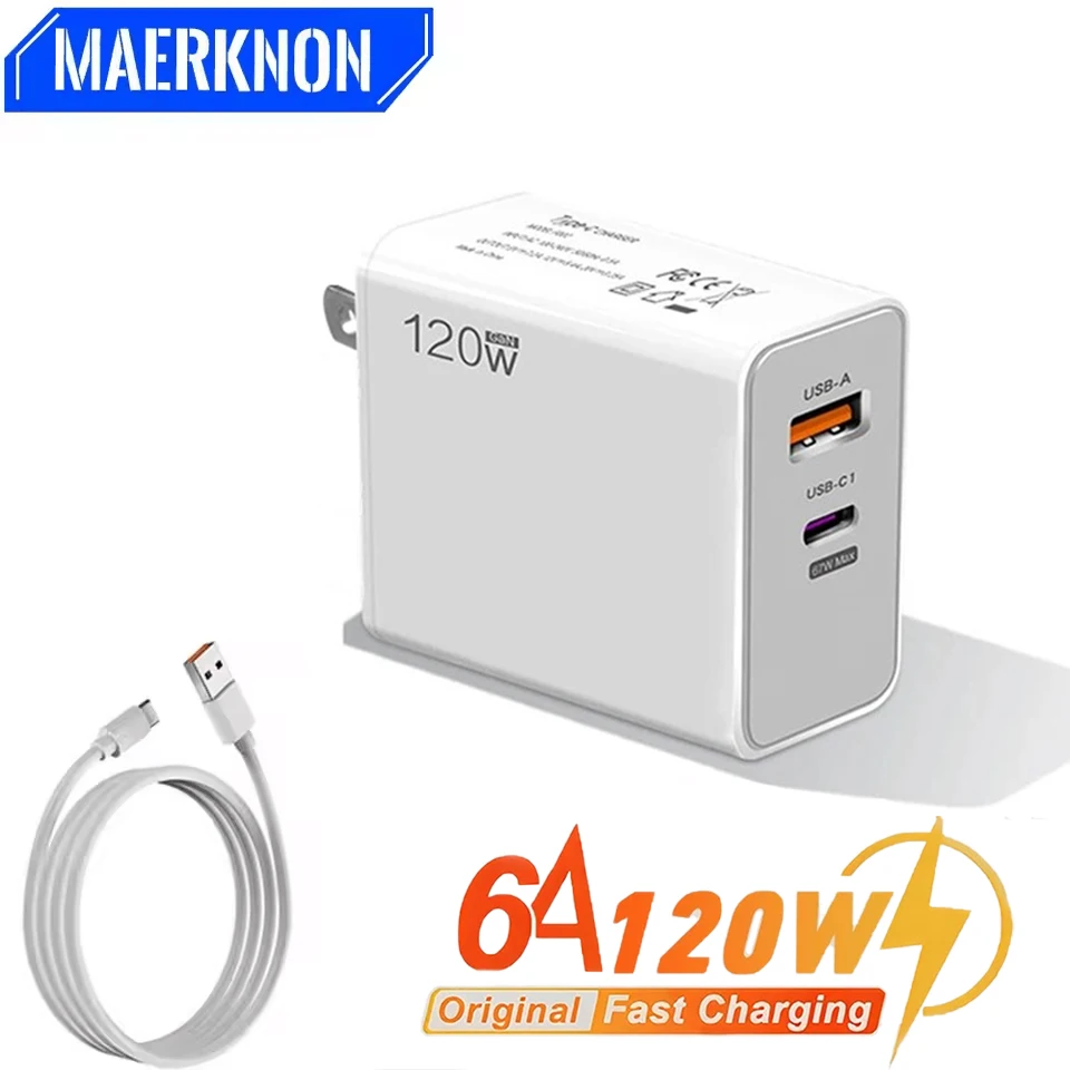 USB GaN Charger QC 3.0 120W Fast Charging Mobile Phone Charger Wall Adapter For iPhone 15 Samsung Xi