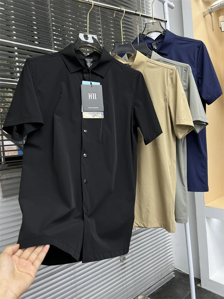 

Легкая летняя мужская рубашка из эластичного твила с коротким рукавом, быстросохнущая, повседневная, деловая, стандартного кроя, с отложным воротником, серия Function Series