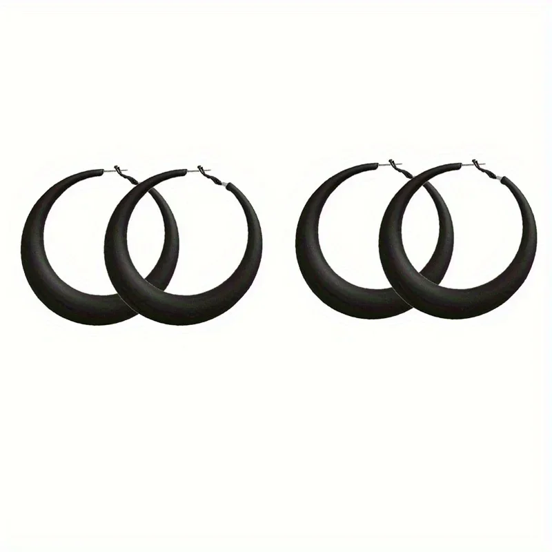 Fashion C Shape Black Large Circle Earrings for Women Girl Temperament Simple Exaggerated Party Gifts Hoops Jewelry