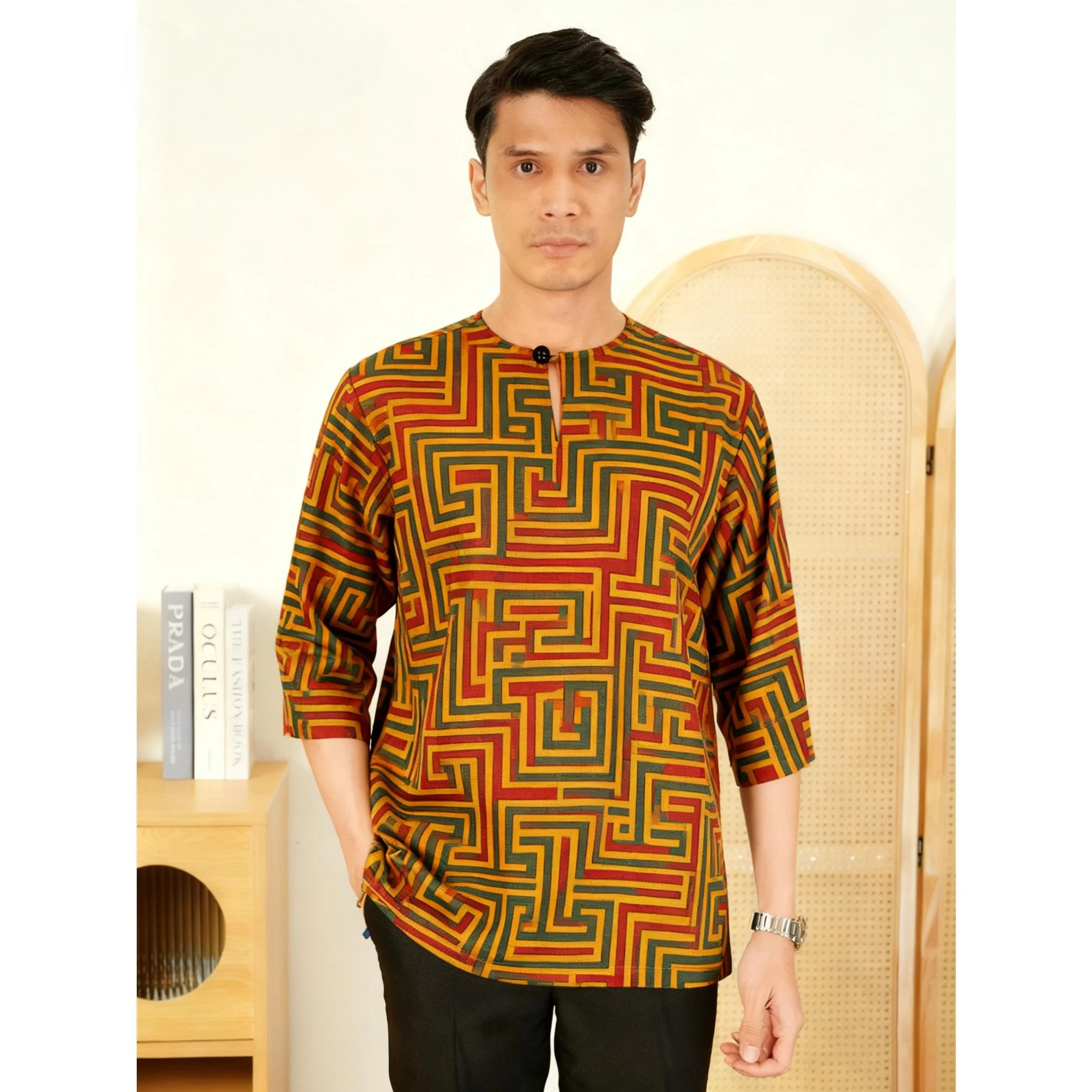 2026 قصيرة الأكمام تي شيرت مسلم الصلاة الملابس الفاخرة النمط الأفريقي البرنز ثلاثية الأبعاد فستان مُزين بطباعة ازياء العربية Camisa العربية #5