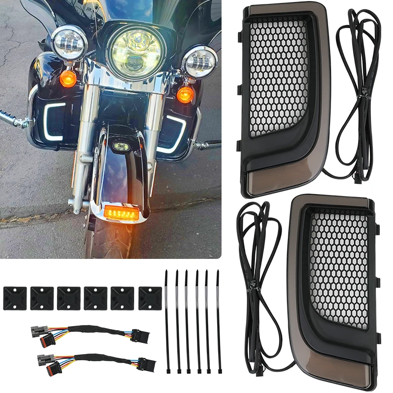 

Motorcycle Fairing Lower Grills Turn Signals Light LED For Harley Touring Electra Glide Ultra Classic Street Glide 2014-2022