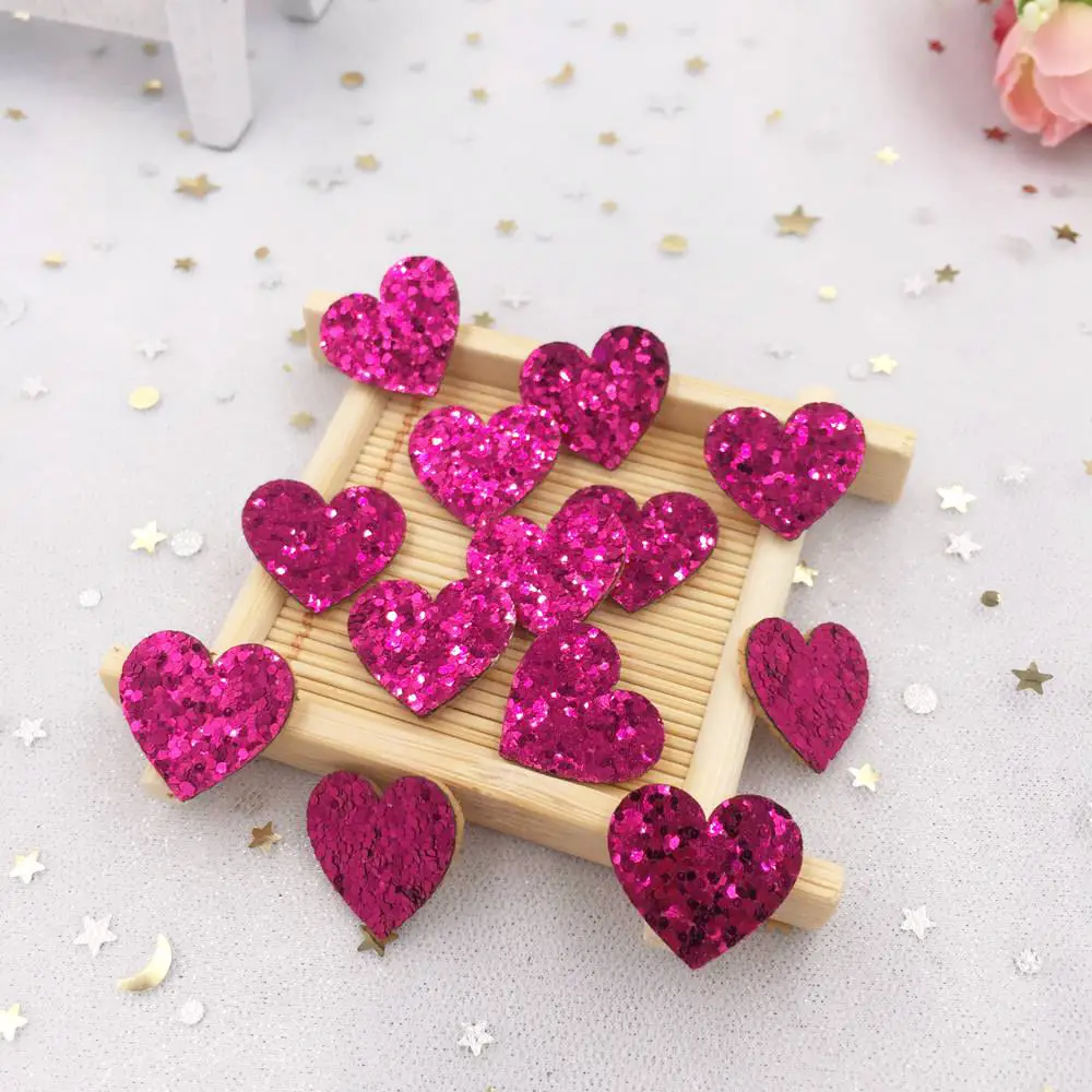 60pcs 20mm Glitter Felt Fabric Heart LOVE Scrapbook Applique DIY Sewing Patch Supplies Headwear Bow Accessories Craft XA36