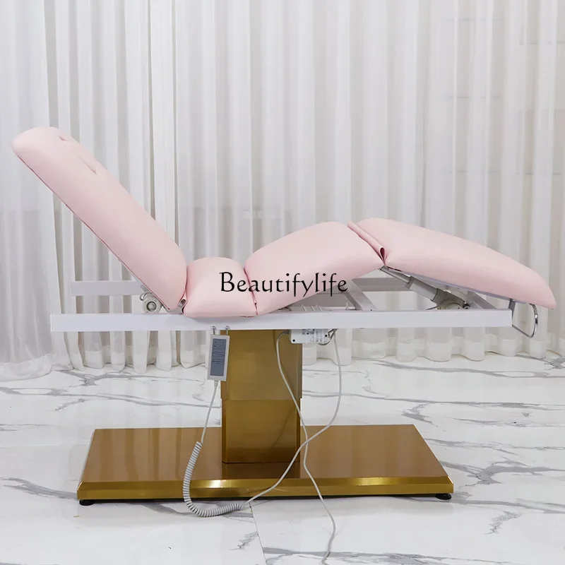 Pink Electric Beauty Tattoo Embroidery Bed Lifting and Foldable Tattoo Chair Medical Massage