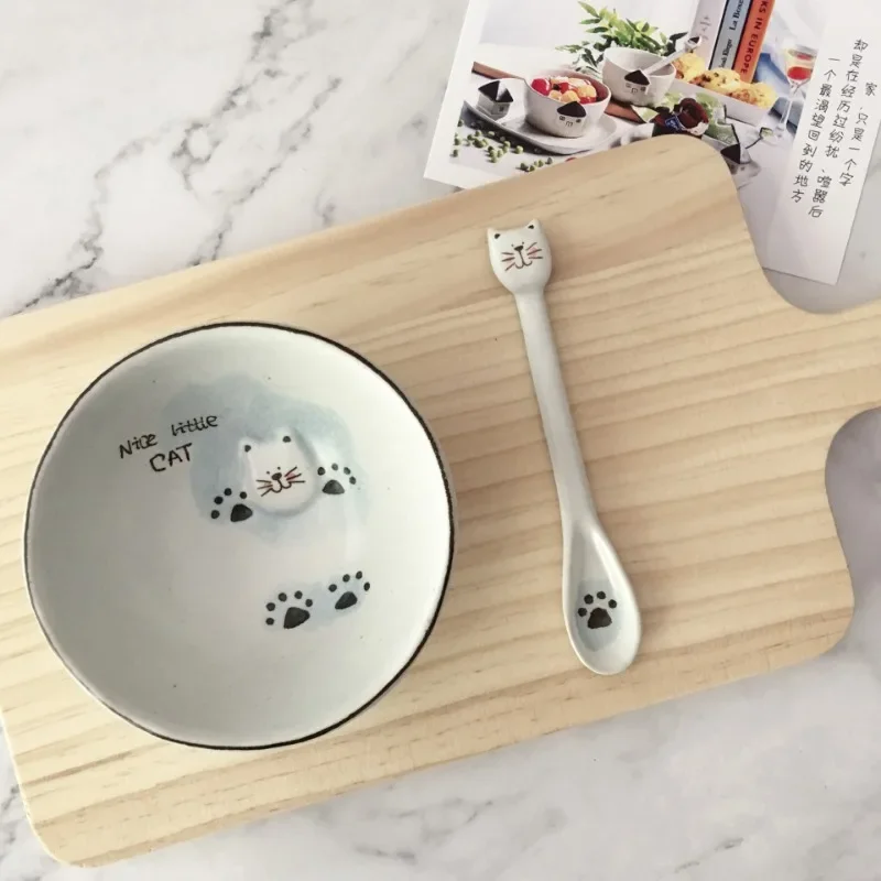 1/2/3pcs Kitchen Tool Novelty Gift Ceramic Cartoon Cute Cat Animal Spoon Hanging Coffee Dessert Spoon Unique Ice Cream Flatware