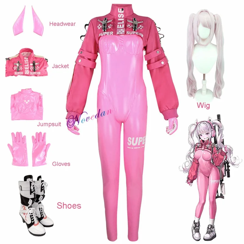 The Goddess of Victory NIKKE Alice Cosplay Costume Shoes Wig Cosplay Latex Catsuit Bodysuit Jumpsuit Jacket Suit Miccostumes