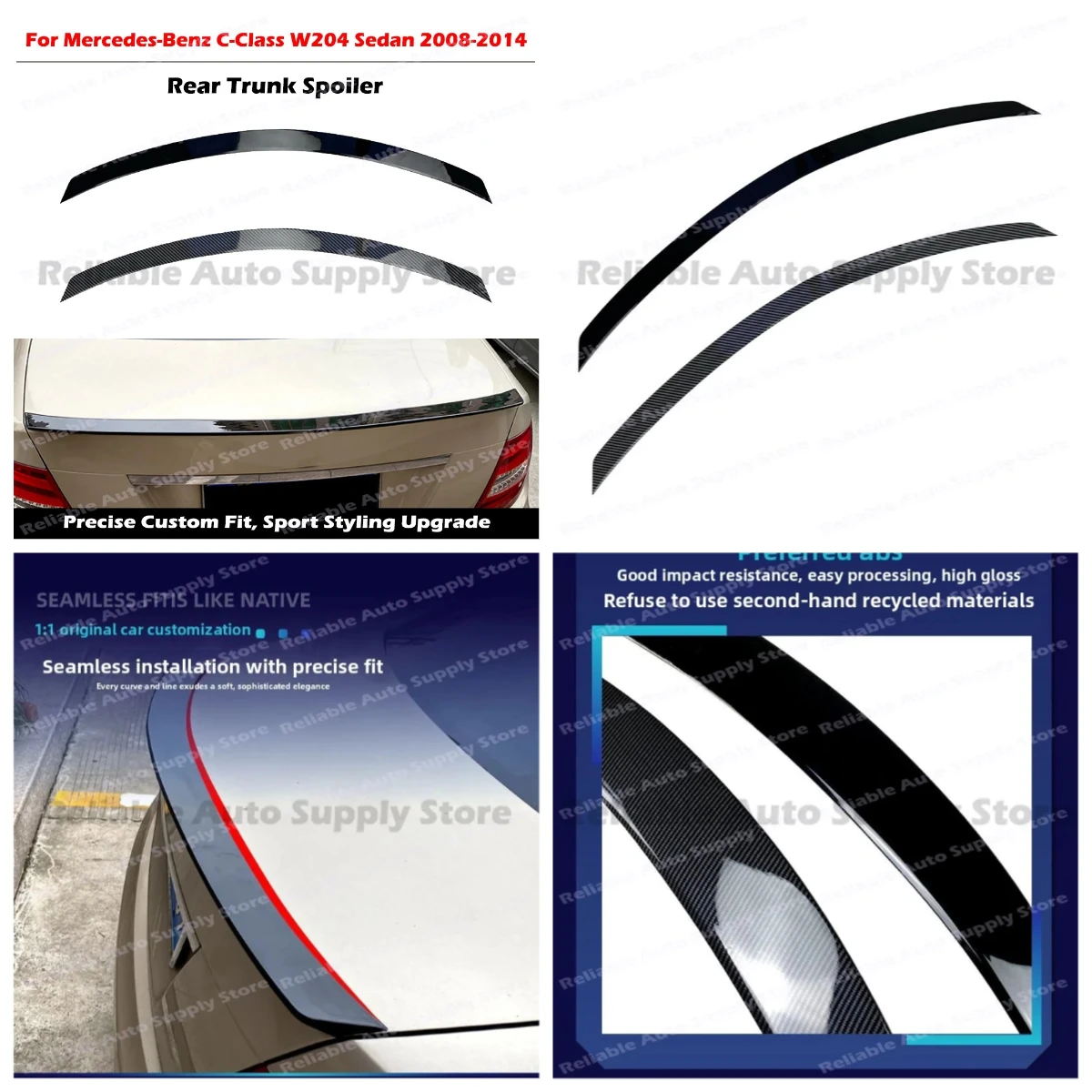 Durable Rear Trunk Spoiler For Mercedes-Benz C-Class W204 Sedan 2008-2014 C180 C200 Boot Lip Wing Car Exterior Modification Part