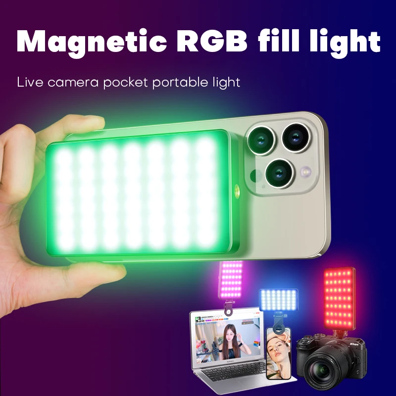 

Magnetic RGB Mobile Phone Fill Light Portable Selfie Shooting Handheld Video Light CRI 95+2500-9000K Outdoor Photography Light