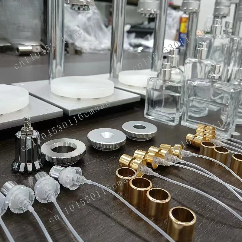 Multi functional manual perfume bottle, anodized aluminum, medium casing, plastic capping device, sealing machine, capping machi