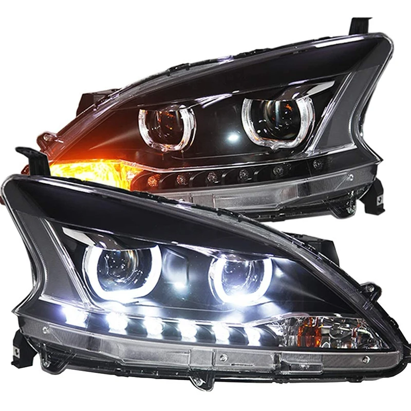 2012 To 2014 Year LED Angel Eyes Head Lights Bi Xenon Projector Lens LF For Nissan Sylphy B17 Sentra Front Lamp