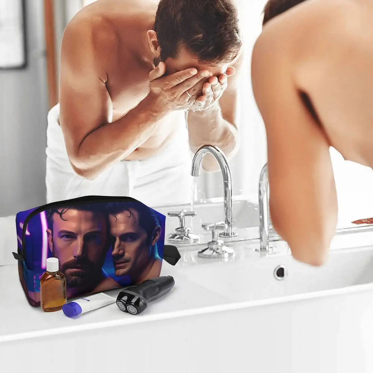 Ben Affleck And Henry Cavill Makeup Bag Cosmetic Organizer Storage Dopp Kit Toiletry Cosmetic Bag for Women Beauty Travel