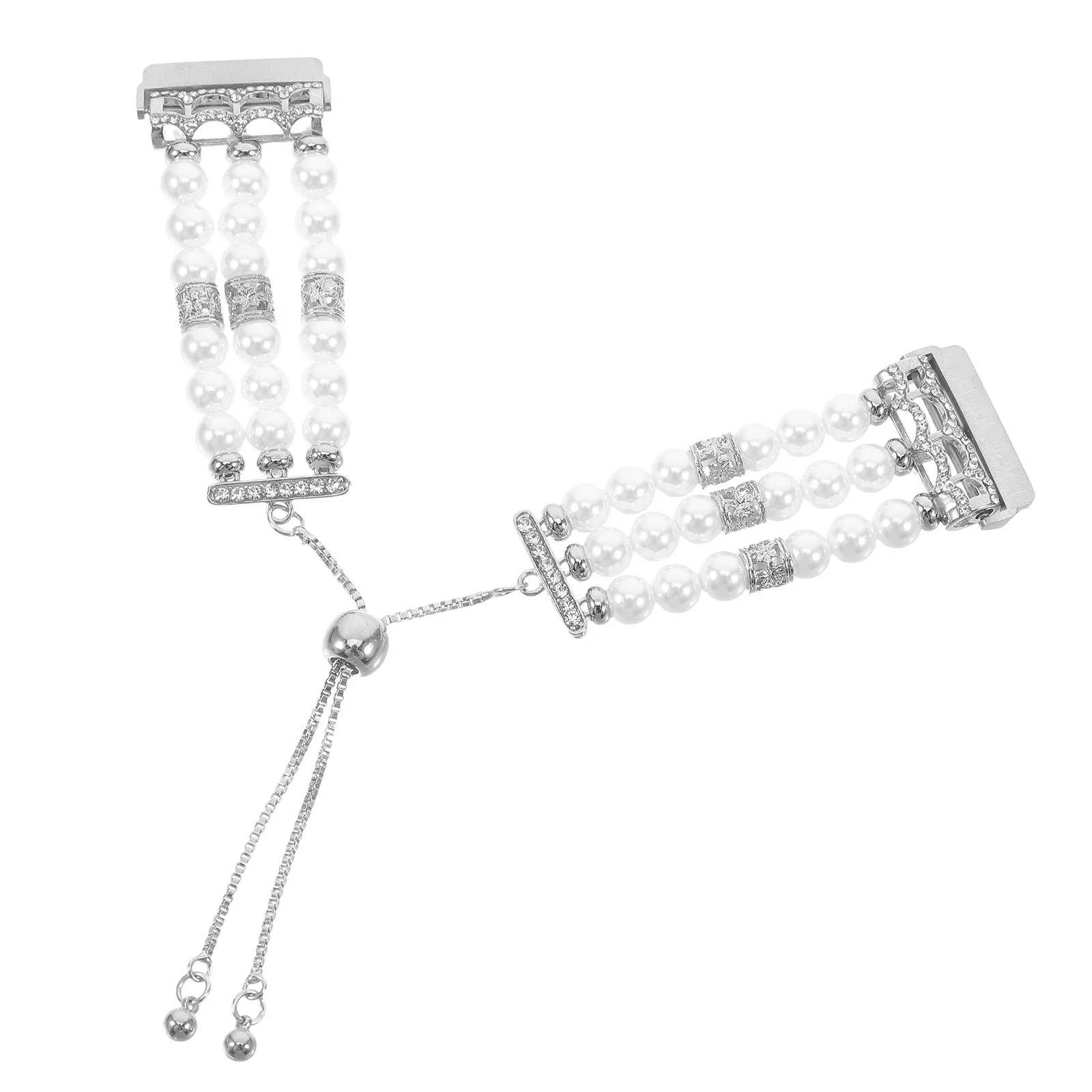 

Adjustable Smart Watch Strap Stainless Steel Telescopic Faux Pearl Beaded Flexible Elegant Replacement Band for Women