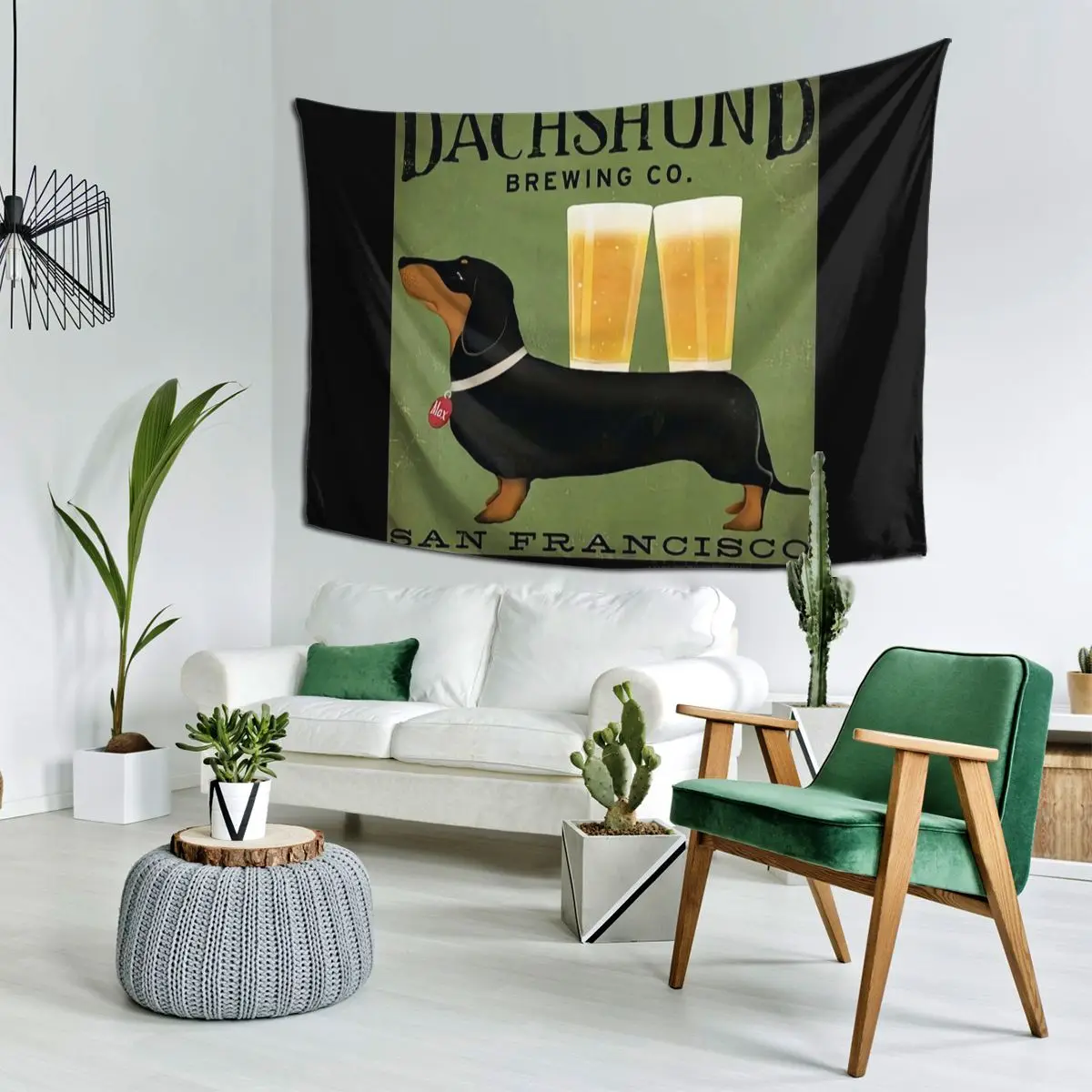 Dachshund Brewing Co Tapestry Art Wall Hanging Aesthetic Home Decoration Tapestries for Living Room Bedroom Dorm Room