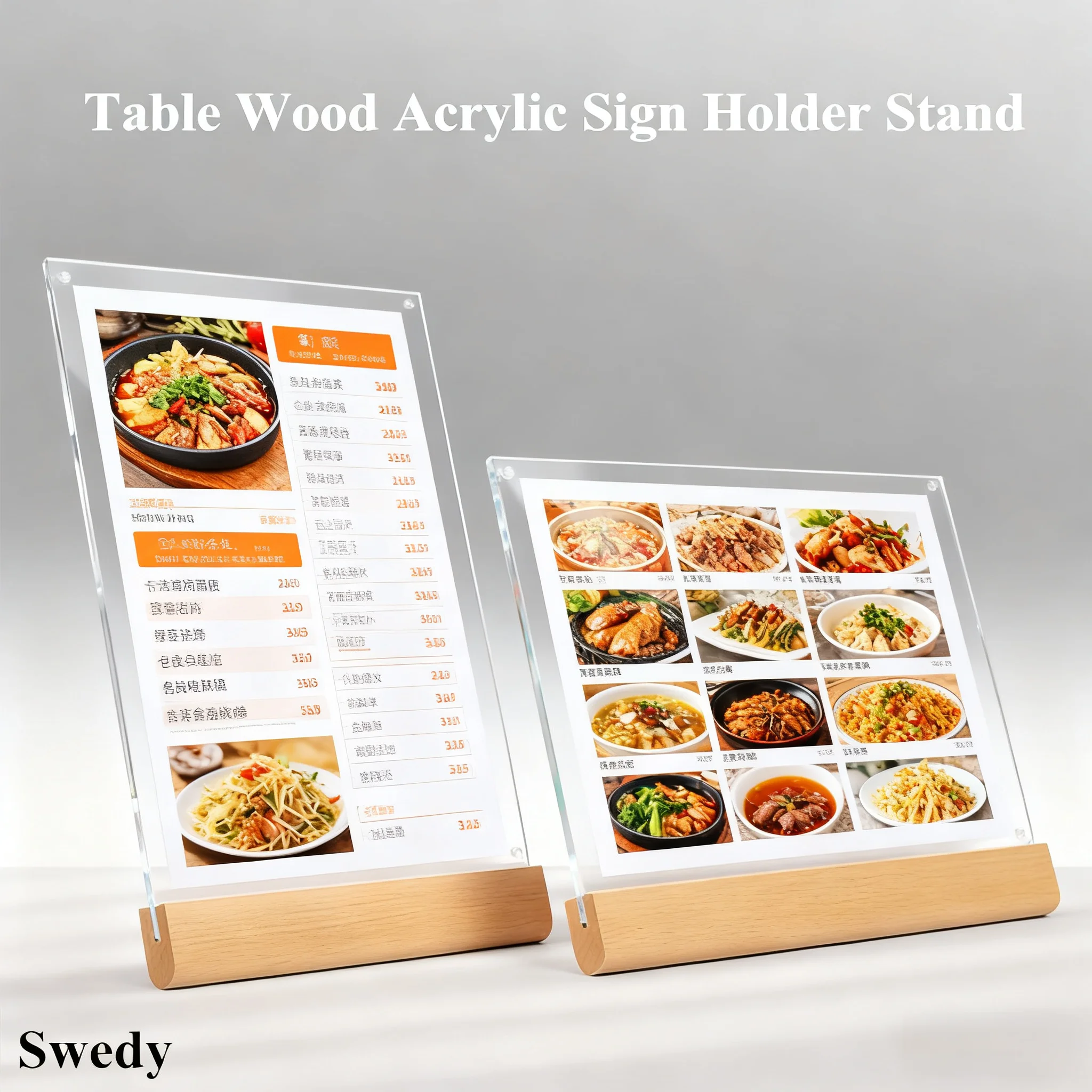 A6 100X150MM Slanted Wood Base Restaurant Table Menu Holder Price Flyers Documents Holder Acrylic Sign Holder Display Stand