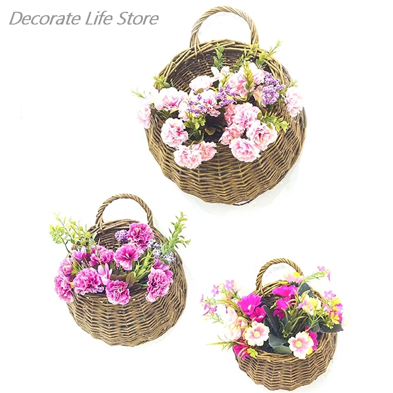 Flower Planter Wall Hanging Wicker Rattam Basket Garden Vine Pot Plants Holder