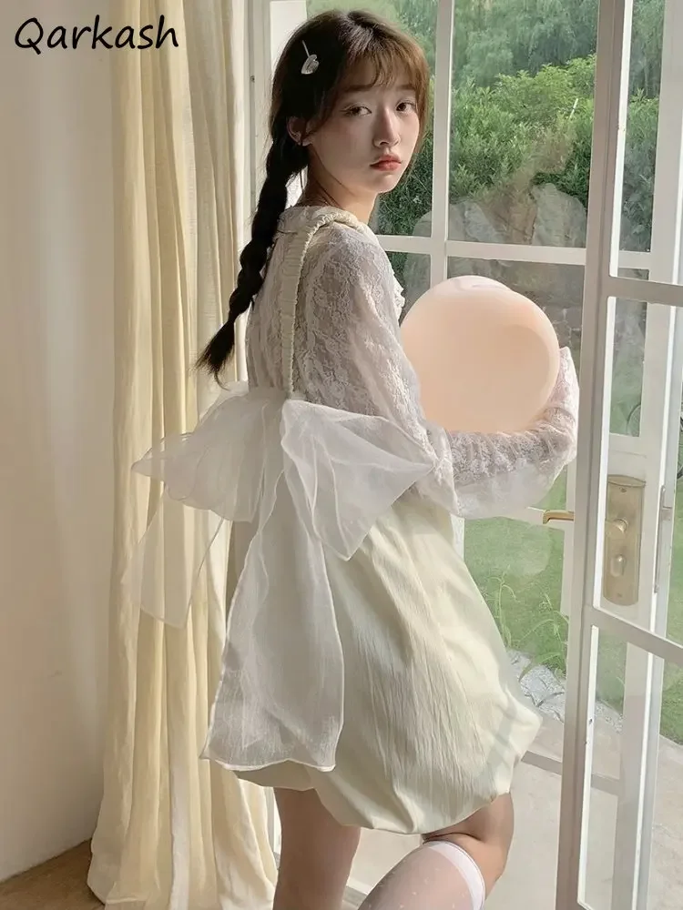 

Женские комплекты из 2 предметов в японском стиле, кружевные куртки с расклешенными рукавами, свободные комбинезоны с высокой талией, кавайные шикарные студенческие эстетические нежные летние