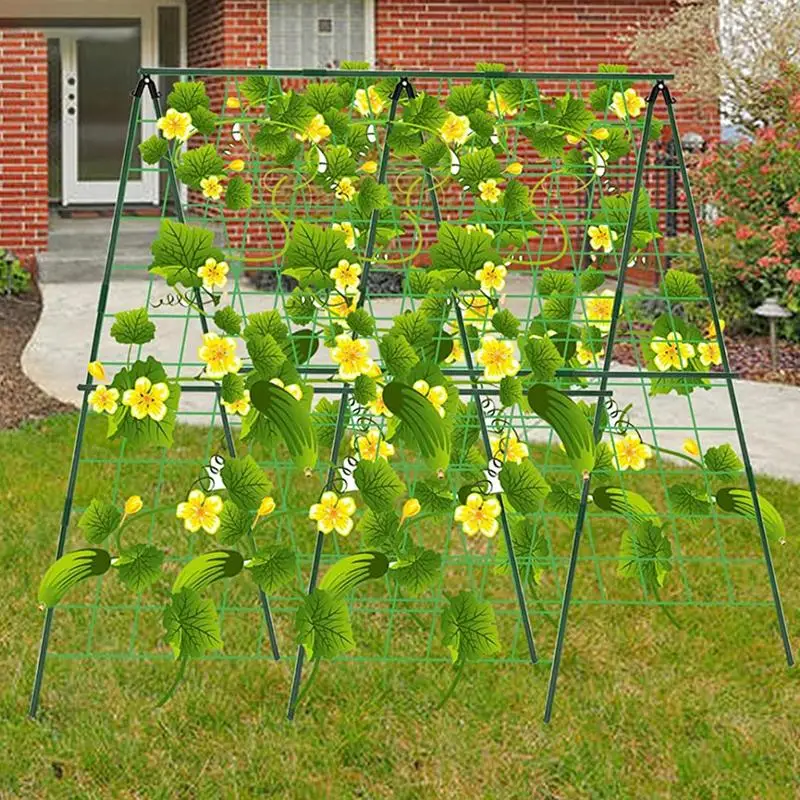 

garden Cucumber Trellis Set A-Frame For Garden Vegetable Plant Grow Supports Fit Climbing Plant Detachable With Net And Clips