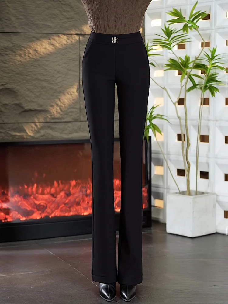 

High Waist Fleece Lined Flared Pants Women's Spring Autumn 2026 New Elastic Casual Pants Slimming Straight Leg Trousers