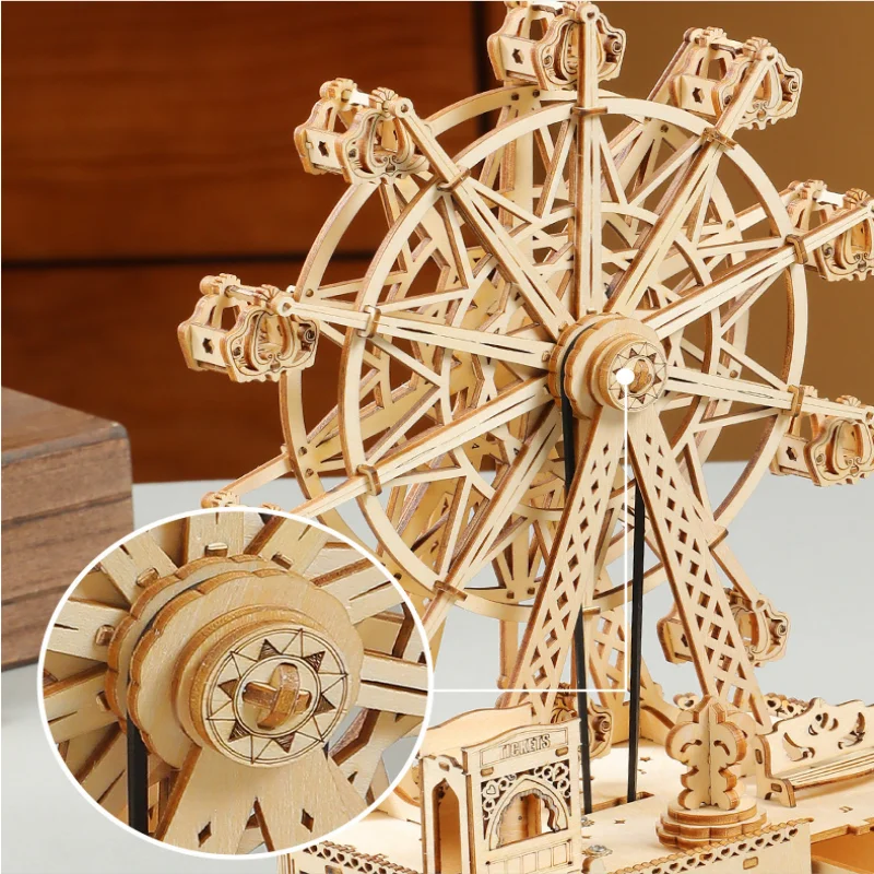 

3D Wooden Ferris Wheel Music Box Puzzle-DIY Romantic Rotating Model, Creative Gift for Kids and Adults