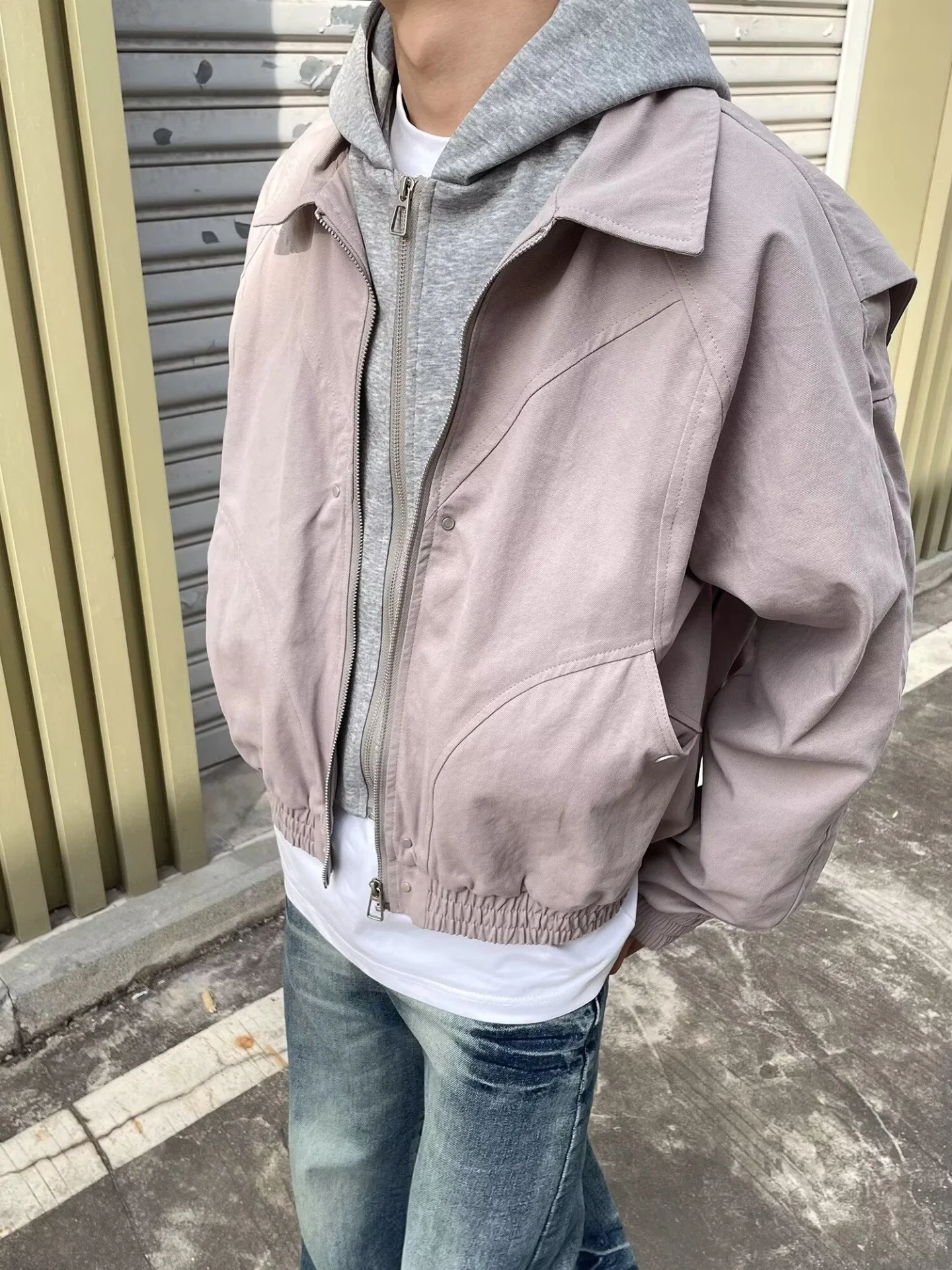 American Style Casual Hooded Workwear Jacket Men's Collar Double Zipper Design Shape Cleanfit Leisure Outerwear
