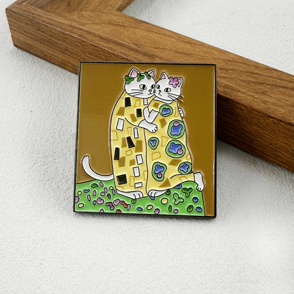 Gustav Klimt The Kiss Cat Brooch A Fun Cartoon Cat Badge Perfect For Backpacks And Clothing And A Jewelry Gift For Cat Lovers