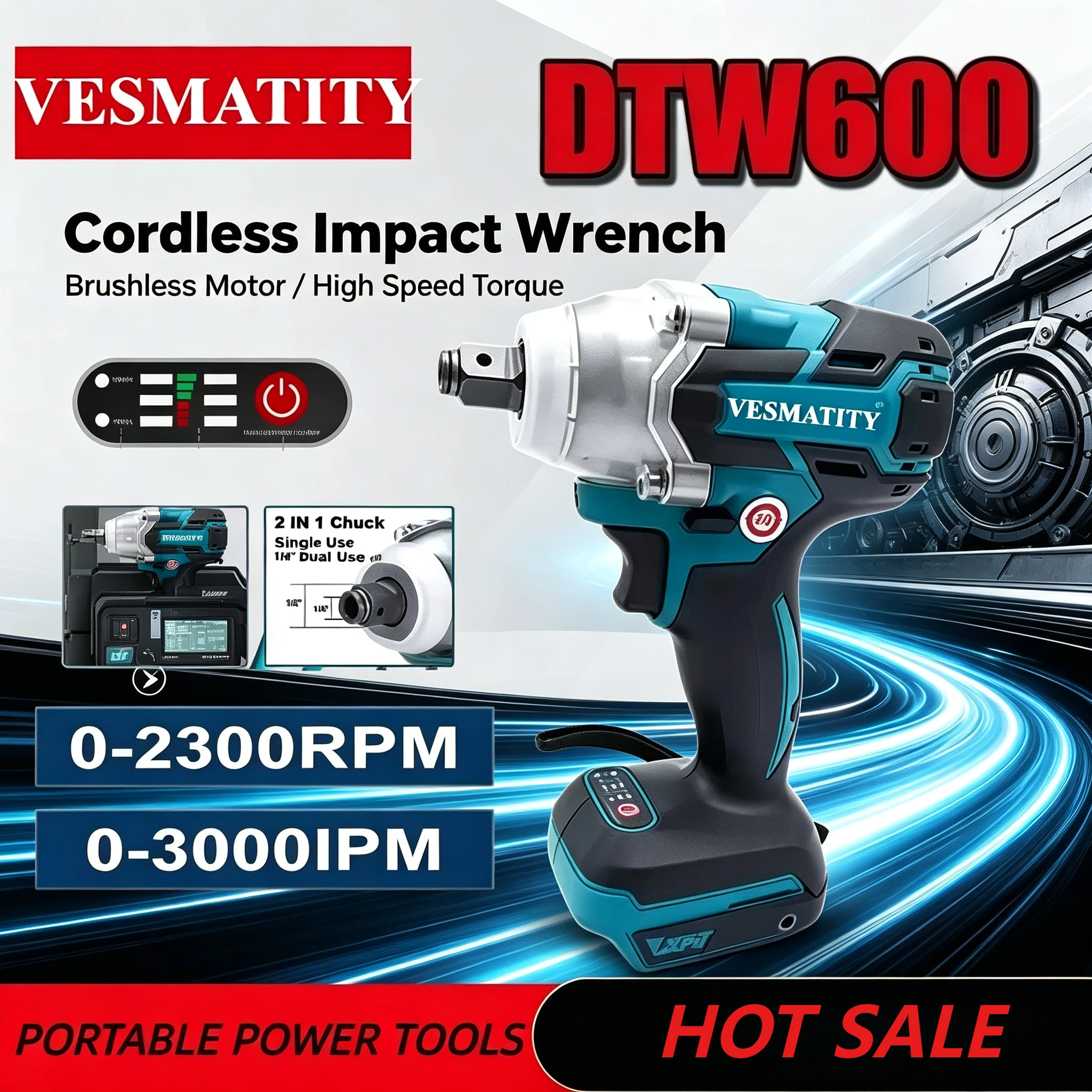 DTW600 High Torque Rechargeable Tool Brushless Electric Wrench Impact Wrench Cordless Auto Repair Power Tools For 18V-20VBattery