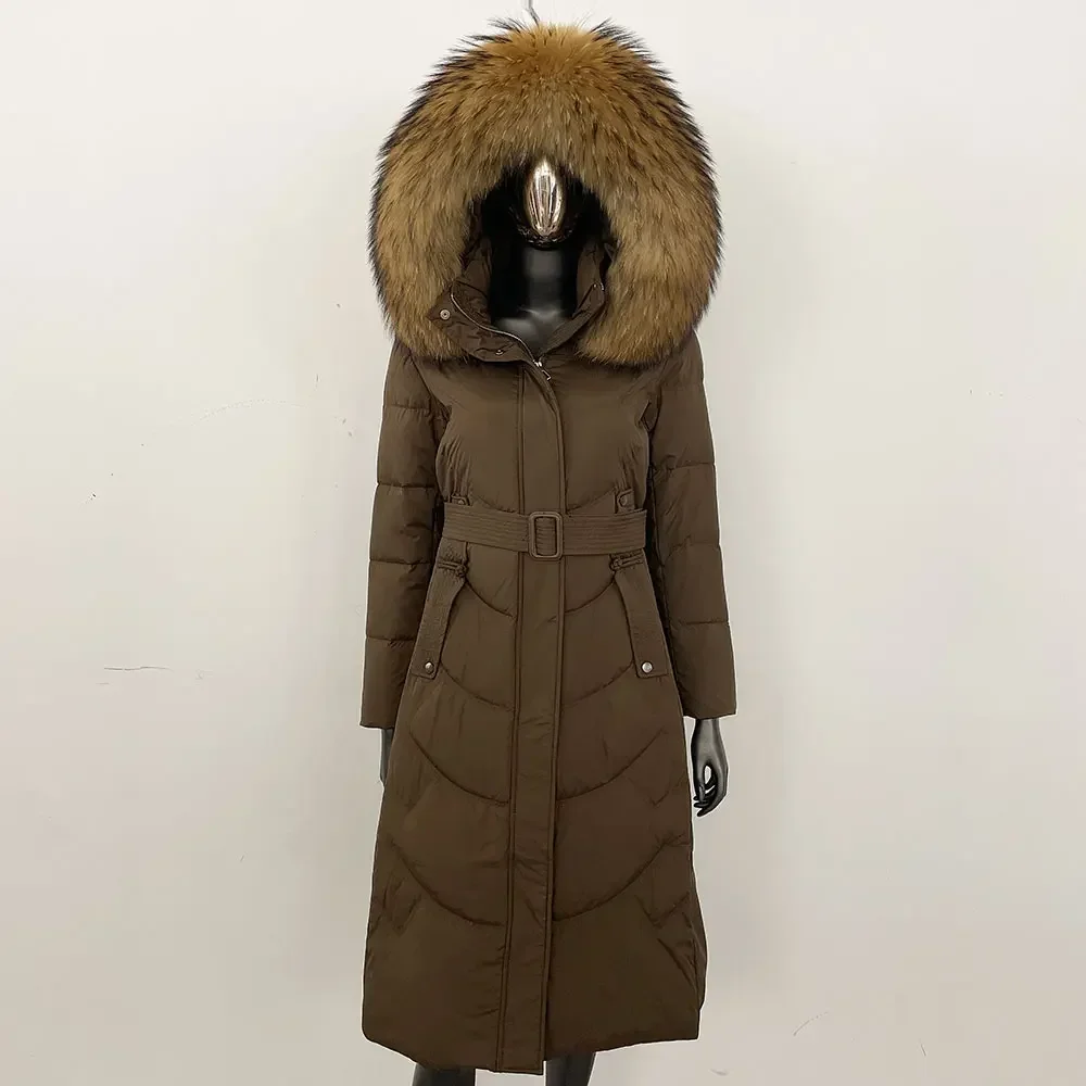 

White Goose Down Coat Women Winter Natural Raccoon Fur coat Warm Reality Fur Long Puffer Jacket Hooded Real Fox Fur Female