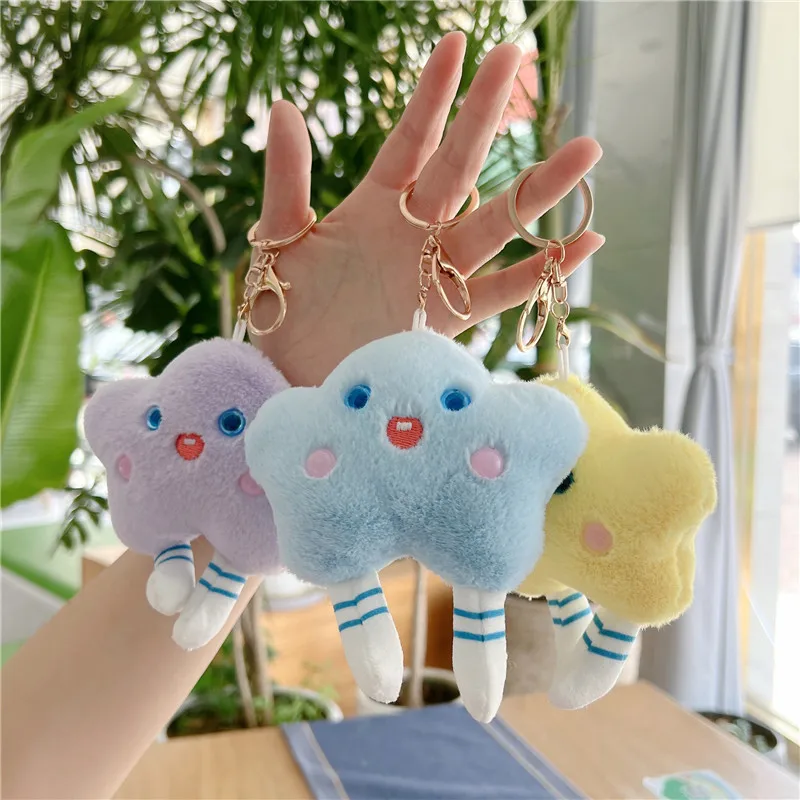 10pcs Wholesale Cute Little Star Plush Stuffed Toy Machine Doll Key Chain Bag Ring Small Pendant Birthdaqy Gift