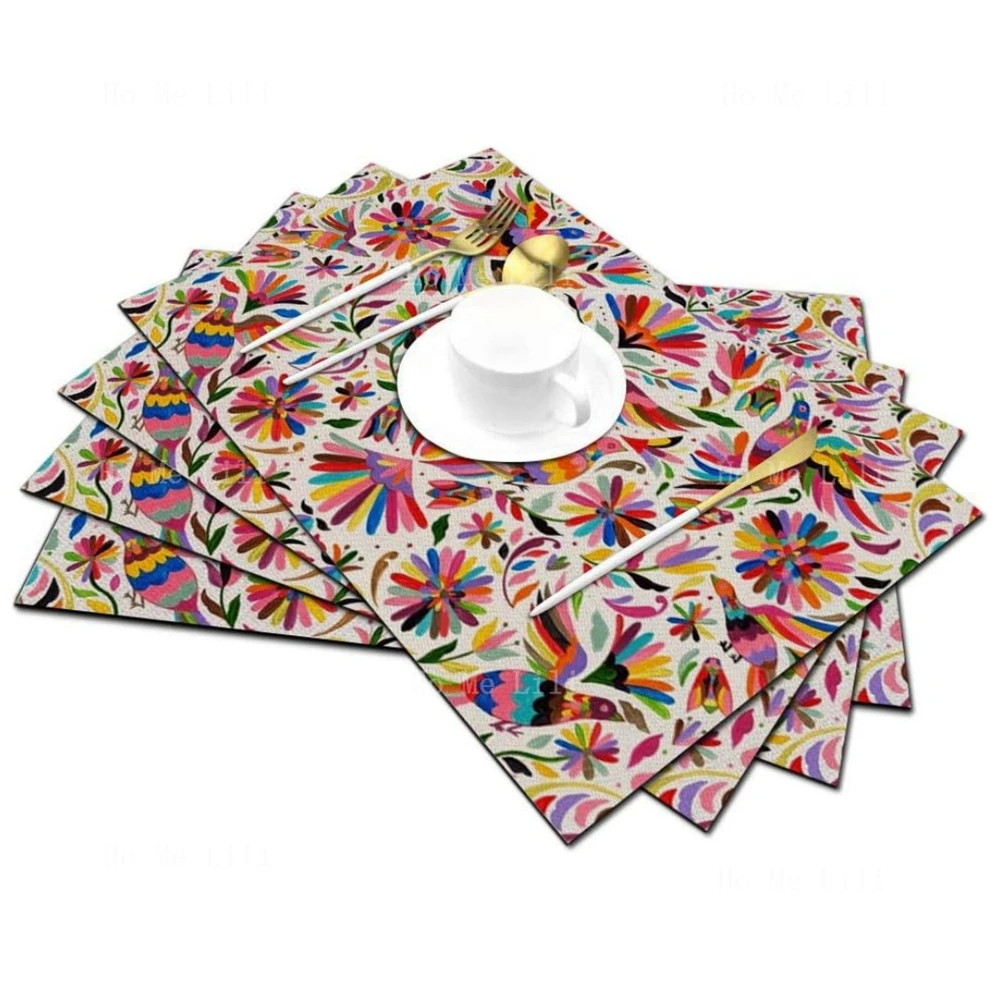 Mexican Design Colorful Pigeons Pheasant Placemats Heat Resistant for Dining Table Non-Slip