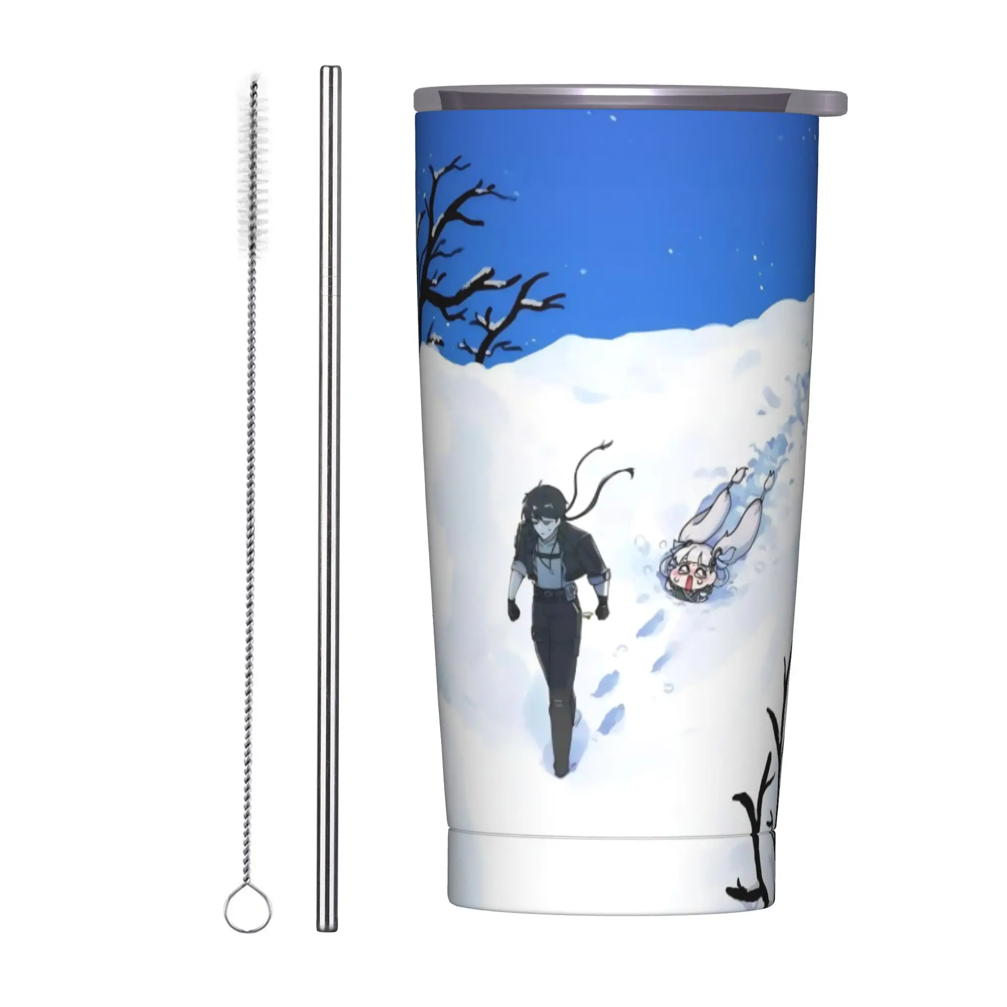 Trickcal C-Chibi Go Games Tumbler Vacuum Insulated  Thermal Cup with Lid Straw Office Home Mugs Water Bottle 20oz